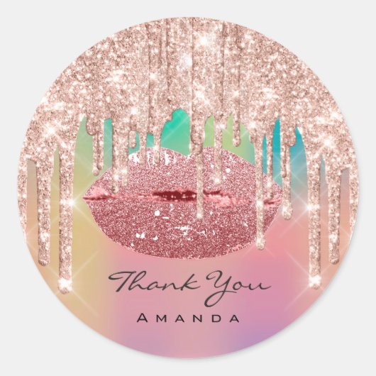 Hartelijk dank. 16th Kiss Lips Roos Glitter Ombre Ronde Sticker (Voorkant)