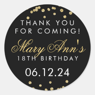 Hartelijk dank, 18e verjaardag Gold Glitter Confet Ronde Sticker