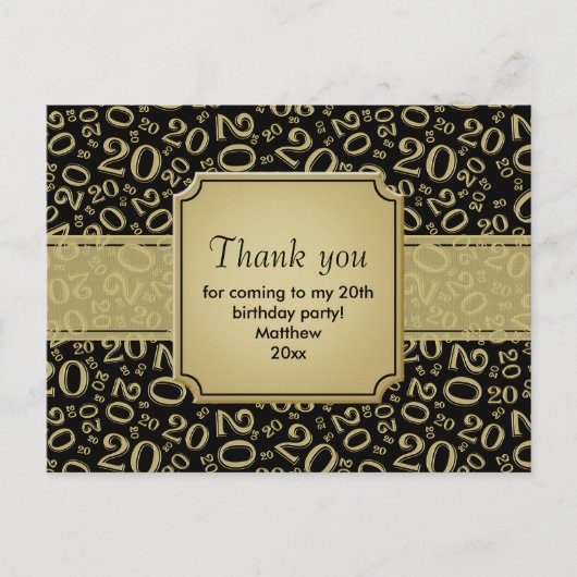 Hartelijk dank, 20e verjaardag Nummer patroongoud/ Briefkaart (Voorkant)