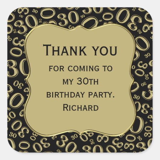 Hartelijk dank: 30th Birthday Black/Gold Number Pa Vierkante Sticker (Voorkant)