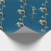 "Hartelijk dank" 3D Silvery Roos op Ocean Blue Cadeaupapier (Hoek)