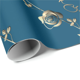 "Hartelijk dank" 3D Silvery Roos op Ocean Blue Cadeaupapier