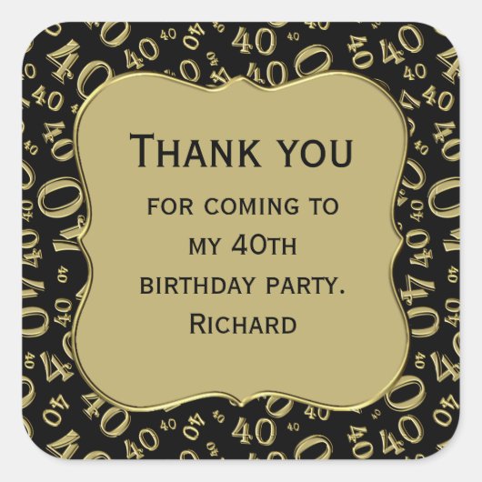 Hartelijk dank: 40th Birthday Black/Gold Number Pa Vierkante Sticker (Voorkant)