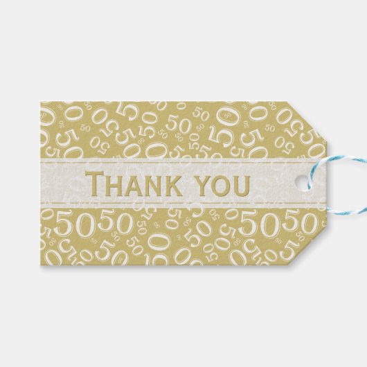 Hartelijk dank, 50e verjaardag Gold/White Number P Cadeaulabel (Voorkant (Horizontaal))