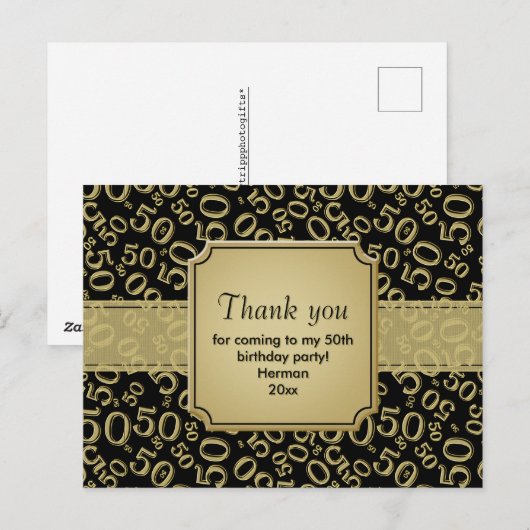 Hartelijk dank. 50e verjaardag Nummer patroongoud/ Briefkaart (Voorkant / Achterkant)