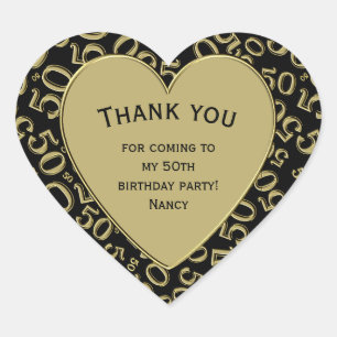 Hartelijk dank - 50e verjaardag zwart en Gold Hear Hart Sticker