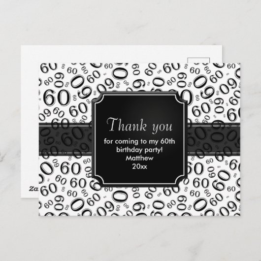 Hartelijk dank: 60e verjaardag Nummer patroon zwar Briefkaart (Voorkant / Achterkant)