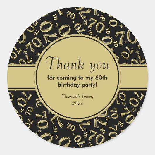 Hartelijk dank: 60e verjaardag Nummer patroongoud/ Ronde Sticker (Voorkant)