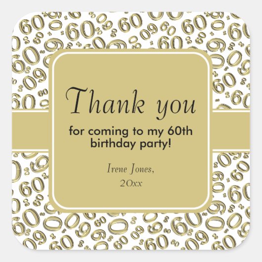 Hartelijk dank: 60e verjaardag Nummer patroongoud/ Vierkante Sticker (Voorkant)