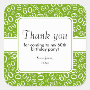 Hartelijk dank: 60th Birthday Number Pattern Green Vierkante Sticker