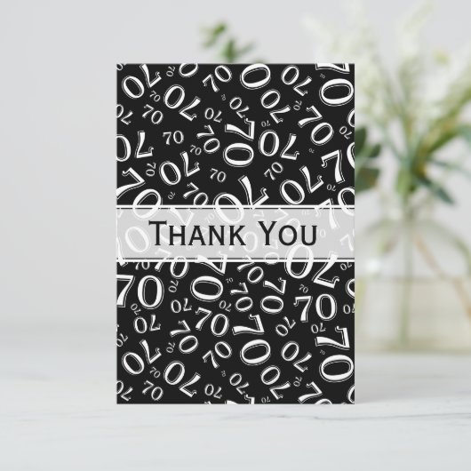 Hartelijk dank: 70e verjaardag Nummer patroon zwar Bedankkaart (Staand voorkant)