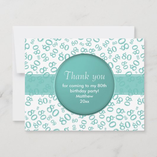 Hartelijk dank: 80e Blauwgroen/White Bday Number P (Voorkant)