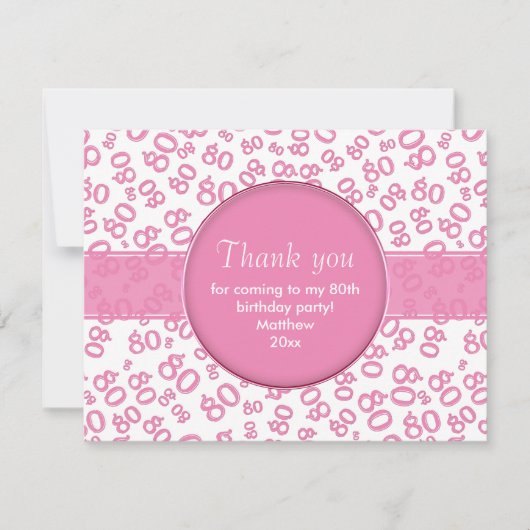 Hartelijk dank: 80e roze/wit buiknummerpatroon (Voorkant)