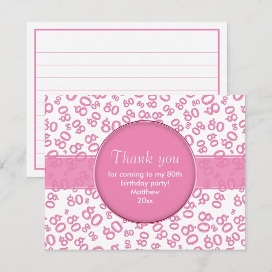 Hartelijk dank: 80e roze/wit buiknummerpatroon (Voorkant / Achterkant)