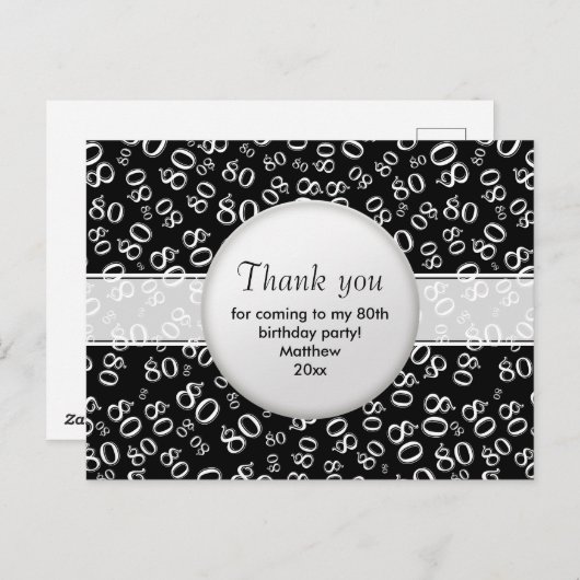 Hartelijk dank: 80th Black/White Birthday Number P Briefkaart (Voorkant / Achterkant)