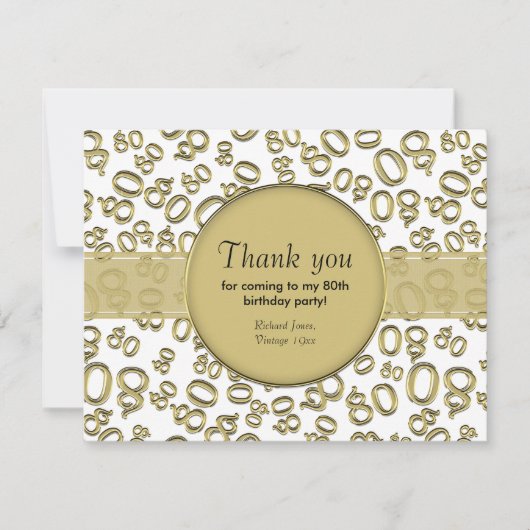 Hartelijk dank: 80th White/Gold Bday Number Patter (Voorkant)