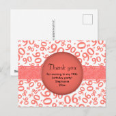 Hartelijk dank: 90 koraal/wit verjaardagscatroon briefkaart (Voorkant / Achterkant)
