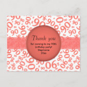 Hartelijk dank: 90 koraal/wit verjaardagscatroon briefkaart (Voorkant)