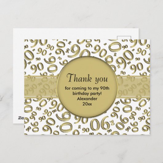 Hartelijk dank, 90e Gold/White Birthday Number Pat Briefkaart (Voorkant / Achterkant)