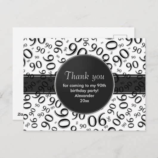 Hartelijk dank, 90th Black/White Birthday Number P Briefkaart (Voorkant / Achterkant)
