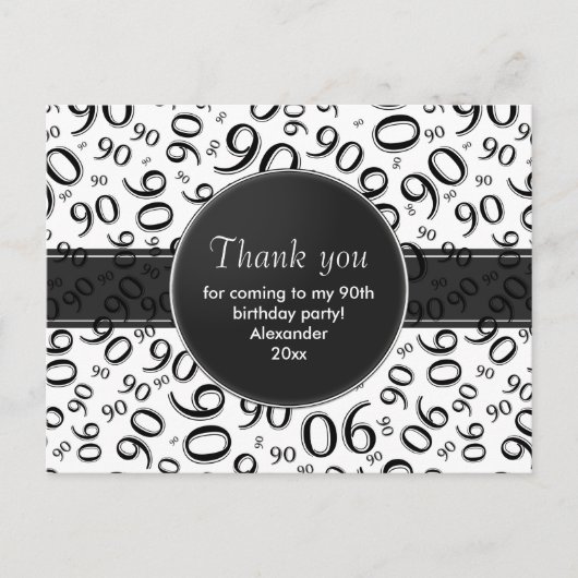 Hartelijk dank, 90th Black/White Birthday Number P Briefkaart (Voorkant)