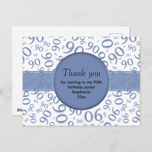 Hartelijk dank: 90th Blue/White Birthday Number Pa Briefkaart (Voorkant / Achterkant)
