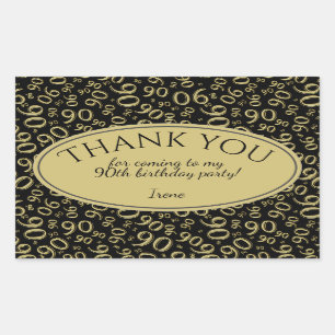 Hartelijk dank - 90th Number Pattern Gold en Black Rechthoekige Sticker
