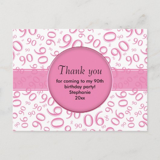 Hartelijk dank: 90th roze/White Birthday Number Pa Briefkaart (Voorkant)