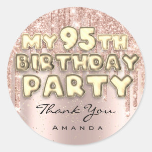 Hartelijk dank, 95th Birthday Party Glitter Drips  Ronde Sticker