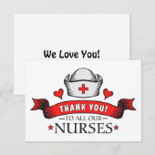 Hartelijk dank aan al onze verpleegsters Red Bedankkaart (Voorkant / Achterkant)
