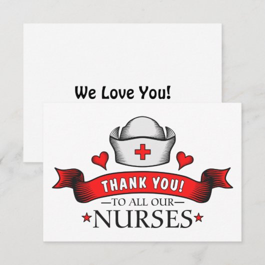 Hartelijk dank aan al onze verpleegsters Red Bedankkaart (Voorkant / Achterkant)