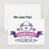 Hartelijk dank aan al onze verpleegsters roze bedankkaart (Voorkant / Achterkant)