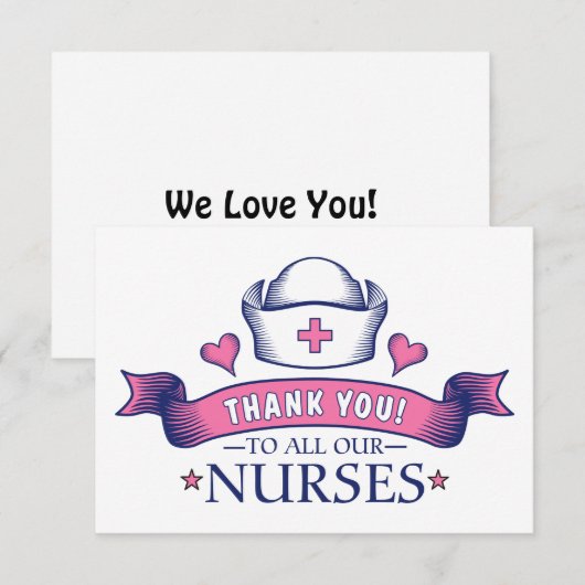 Hartelijk dank aan al onze verpleegsters roze bedankkaart (Voorkant / Achterkant)