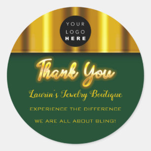 Hartelijk dank. Aangepaste Logo Gold Green Ronde Sticker