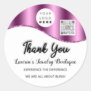 Hartelijk dank. Aangepaste Logo Qr-code Roze Ronde Sticker