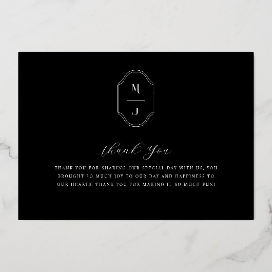 Hartelijk dank Aangepaste monogram bruiloft foto s Folie Uitnodiging (Achterkant)