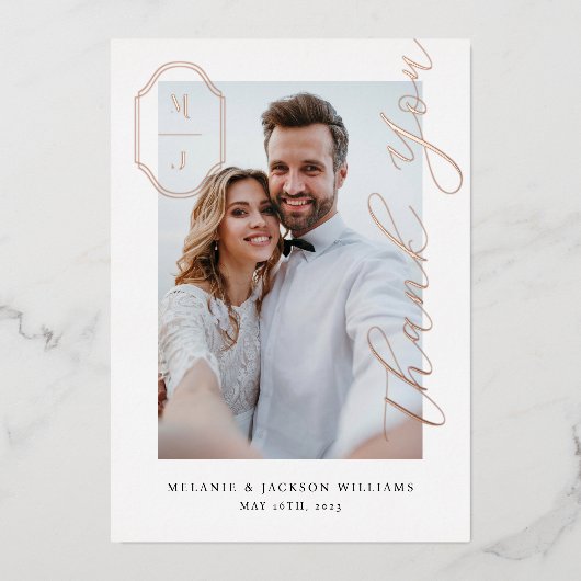 Hartelijk dank Aangepaste monogram bruiloft foto s Folie Uitnodiging (Voorkant)