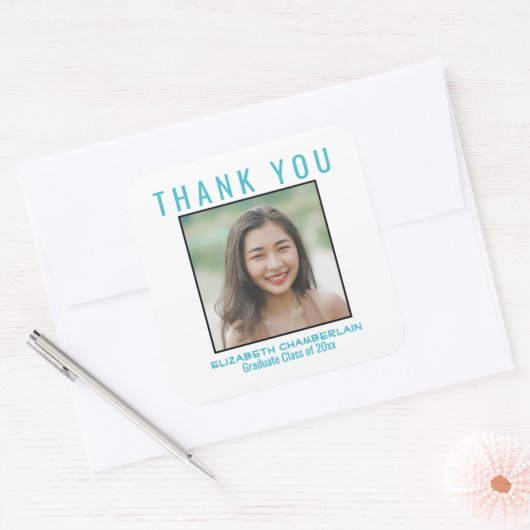 Hartelijk dank, Afstuderen Black Pastel Blue Custo Vierkante Sticker (Envelop)