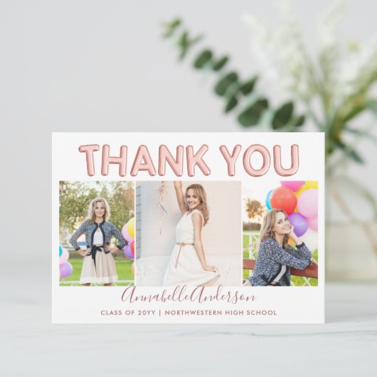 Hartelijk dank Afstuderen Roos Gold 3 Foto Afstude Bedankkaart (Staand voorkant)