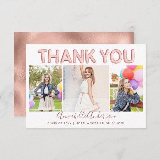 Hartelijk dank Afstuderen Roos Gold 3 Foto Afstude Bedankkaart (Voorkant / Achterkant)