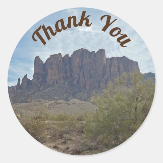 Hartelijk dank, Arizona Woestijnlandschap Foto Sou Ronde Sticker (Voorkant)