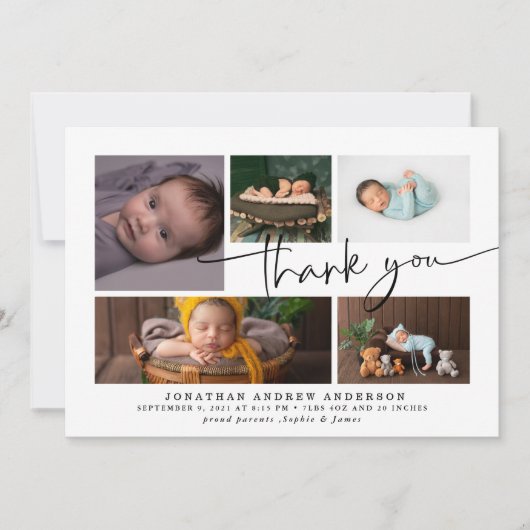 Hartelijk dank, Baby geboorte foto collage Bedankkaart (Voorkant)