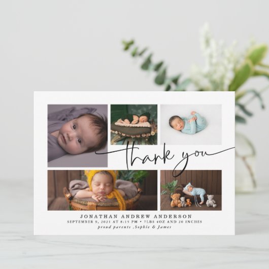 Hartelijk dank, Baby geboorte foto collage Bedankkaart (Staand voorkant)