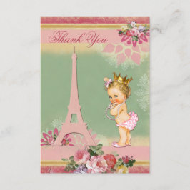 Hartelijk dank, Baby shower Eiffel Tower Princess Bedankkaart