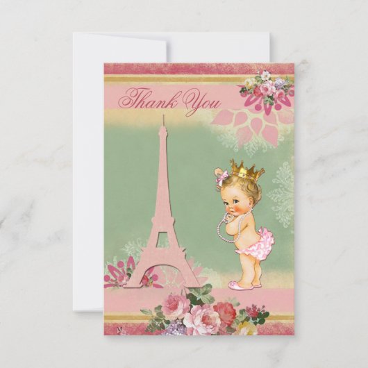 Hartelijk dank, Baby shower Eiffel Tower Princess Bedankkaart (Voorkant)