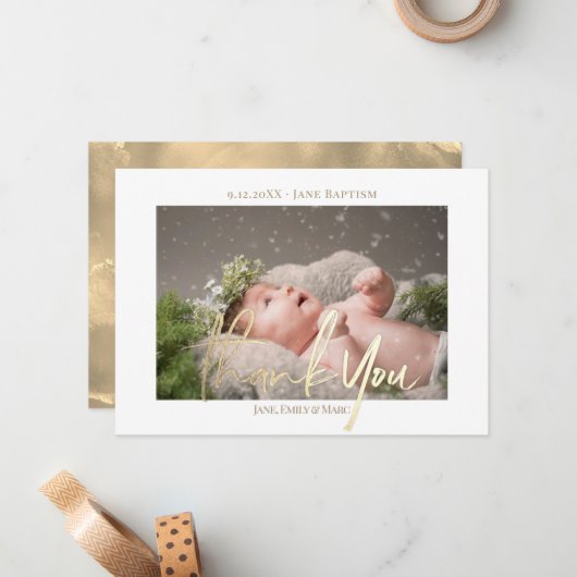Hartelijk dank, Baptism aangepaste fotokaart met e Notitiekaartje (Voorkant / Achterkant in situ)