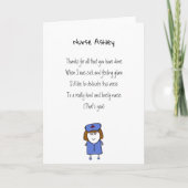 Hartelijk dank,  bedankt voor het zuster Cute Poem Kaart (Voorkant)