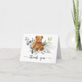 Hartelijk dank Beer Greenery Baby shower Gevouwen Bedankkaart (Voorkant)