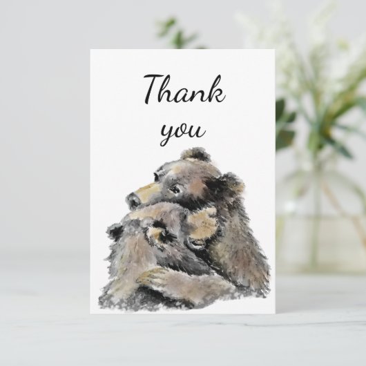 Hartelijk dank, Beer Hug Waterverf Beren Bedankkaart (Staand voorkant)