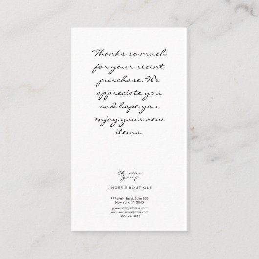 Hartelijk dank, Black Gold Glitter Lingerie Boutiq Kortingskaartje (Achterkant)